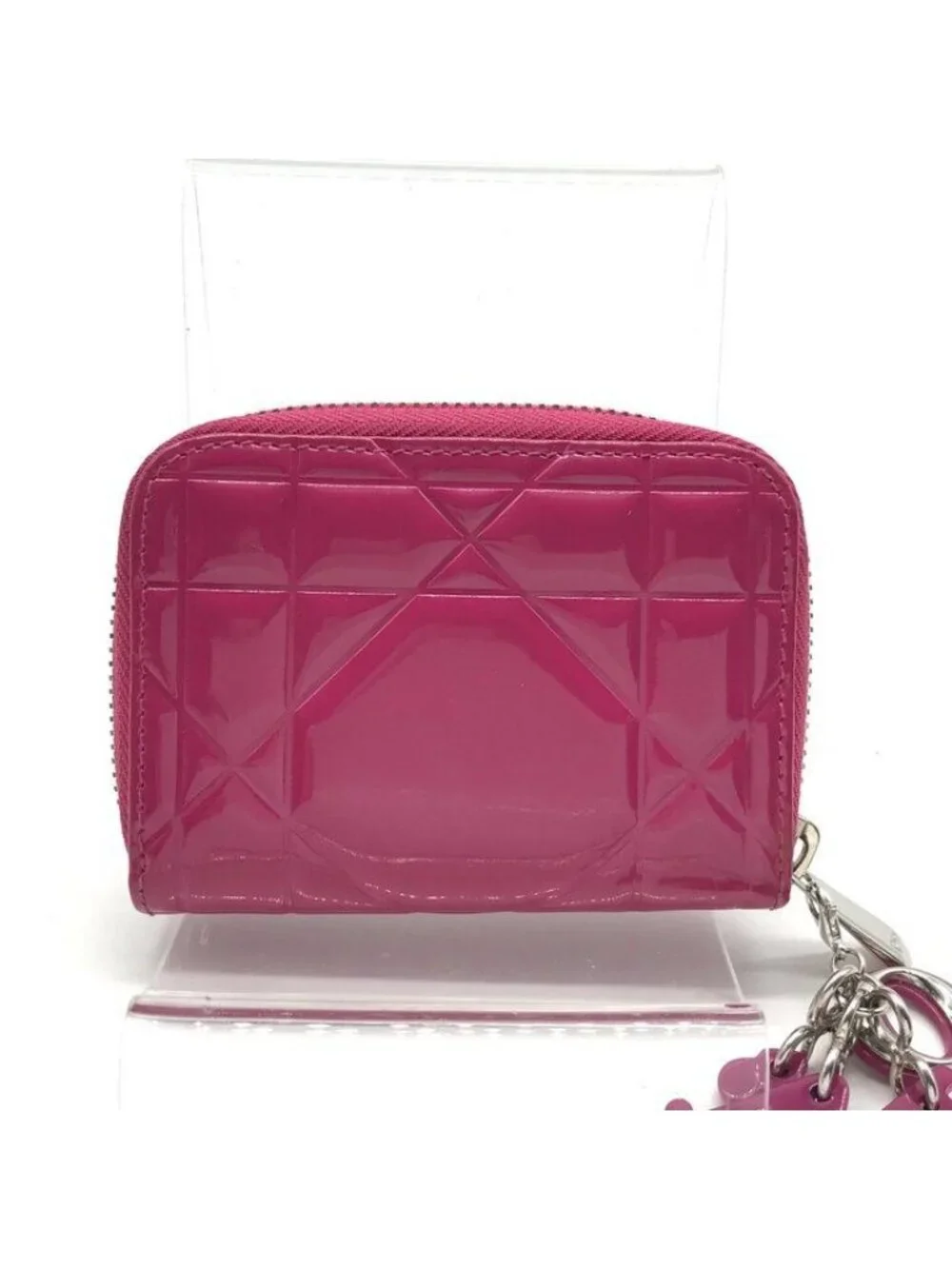 Dior Cannage Enamel Coin Case Wallet Pink